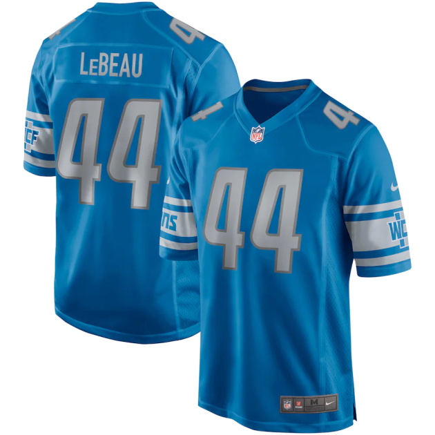 mens nike dick lebeau blue detroit lions game retired player jersey